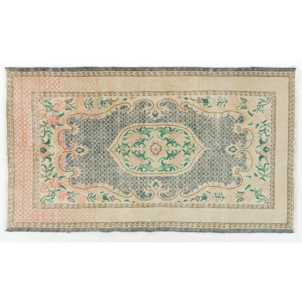 Hand-Knotted Turkish Rug in Soft Colors. One-of-a-Kind Vintage Oushak Carpet