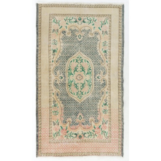 Hand-Knotted Central Anatolian Rug in Soft Colors. One-of-a-Kind Vintage Oushak Carpet