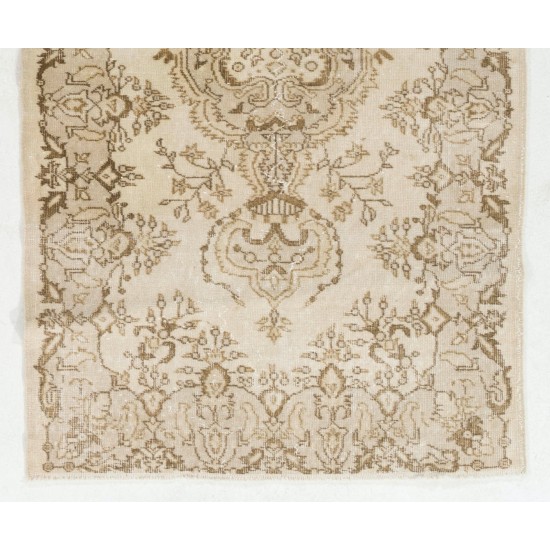 Vintage Anatolian Oushak Area Rug in Beige & Brown Colors. Hand-Knotted Carpet, Woolen Floor Covering