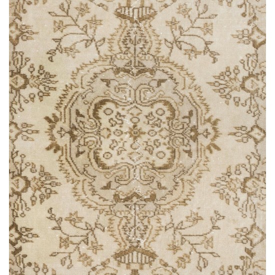 Vintage Anatolian Oushak Area Rug in Beige & Brown Colors. Hand-Knotted Carpet, Woolen Floor Covering