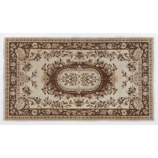 Handmade Floral Design Anatolian Rug in Beige, Brown and Rust colors