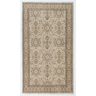 Vintage Floral Design Handmade Turkish Rug in Neutral Colors. Woolen Floor Covering