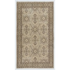 Vintage Hand-knotted Floral Design Beige Turkish Wool Area Rug for Rustic, Country & Farmhouse Decor