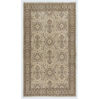 Vintage Hand-knotted Floral Design Beige Turkish Wool Area Rug for Rustic, Country & Farmhouse Decor