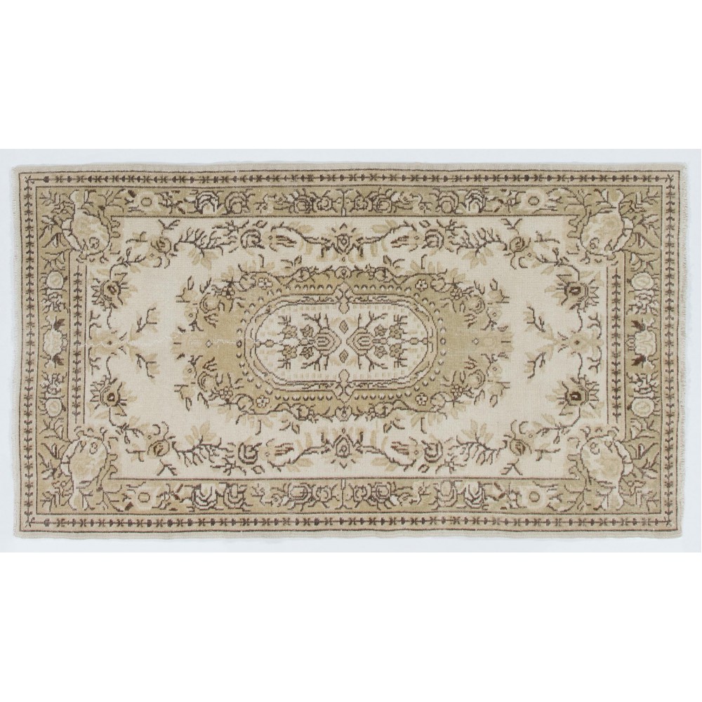 Vintage French Aubusson Design Rug in Neutral Colors, Wool Handmade Carpet