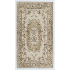 Vintage Handknotted French Aubusson Design Turkish Wool Rug in Neutral Colors