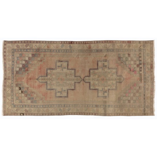 Nice Handmade Vintage Turkish Wool Rug in Soft Colors with Tribal Style Nice Handmade Vintage Turkish Wool Rug in Soft Colors with Tribal Style