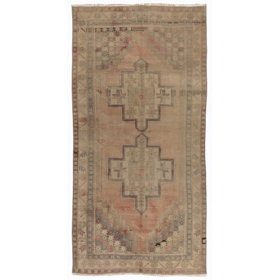 Nice Handmade Vintage Turkish Wool Rug in Soft Colors with Tribal Style Nice Handmade Vintage Turkish Wool Rug in Soft Colors with Tribal Style