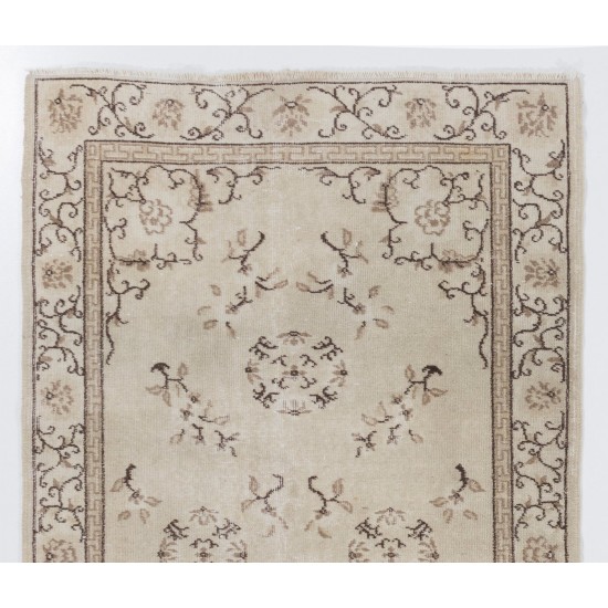 Art Deco Chinese Design Wool Rug in Beige, Brown, Taupe Colors, circa 1960