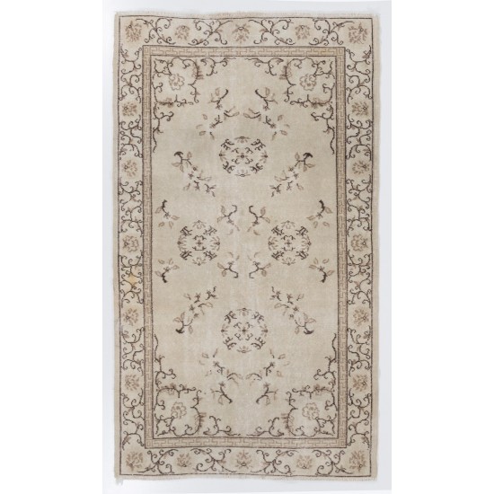 Art Deco Chinese Design Wool Rug in Beige, Brown, Taupe Colors, circa 1960