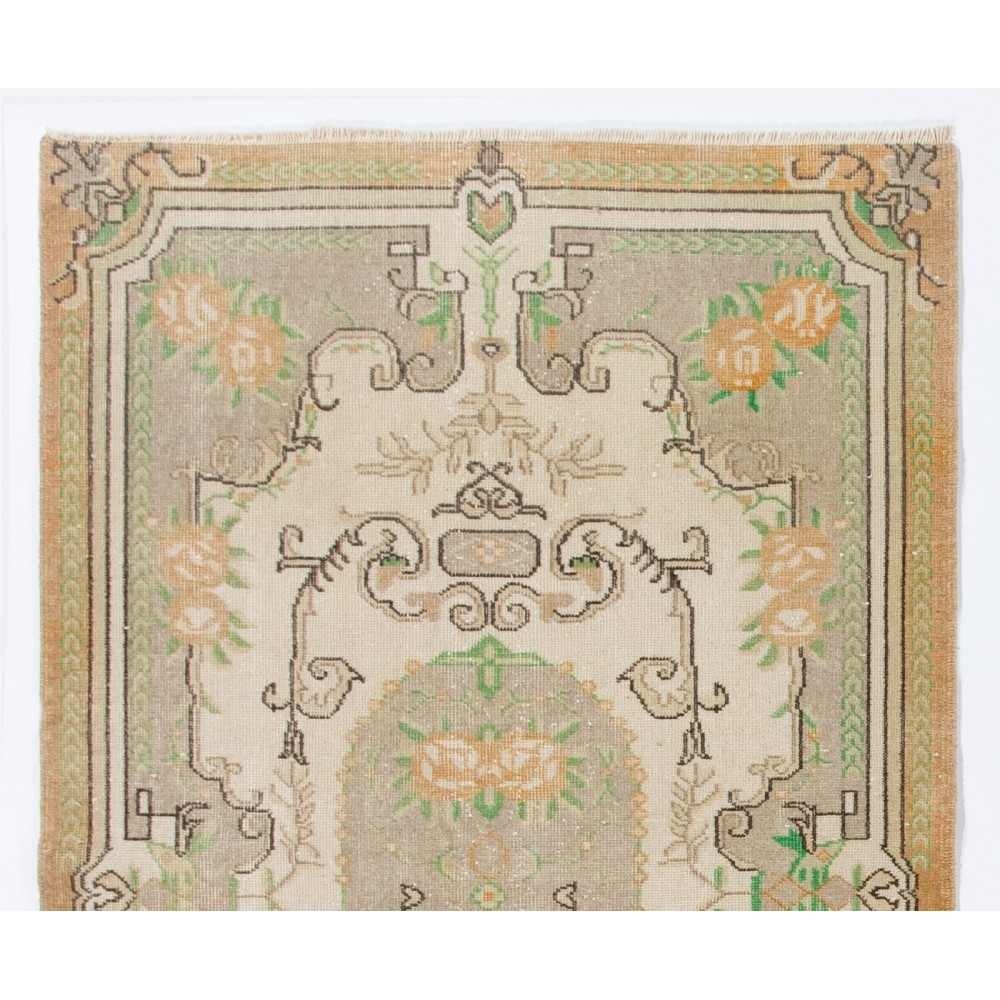 Vintage Handmade Floral Design Rug in French Style