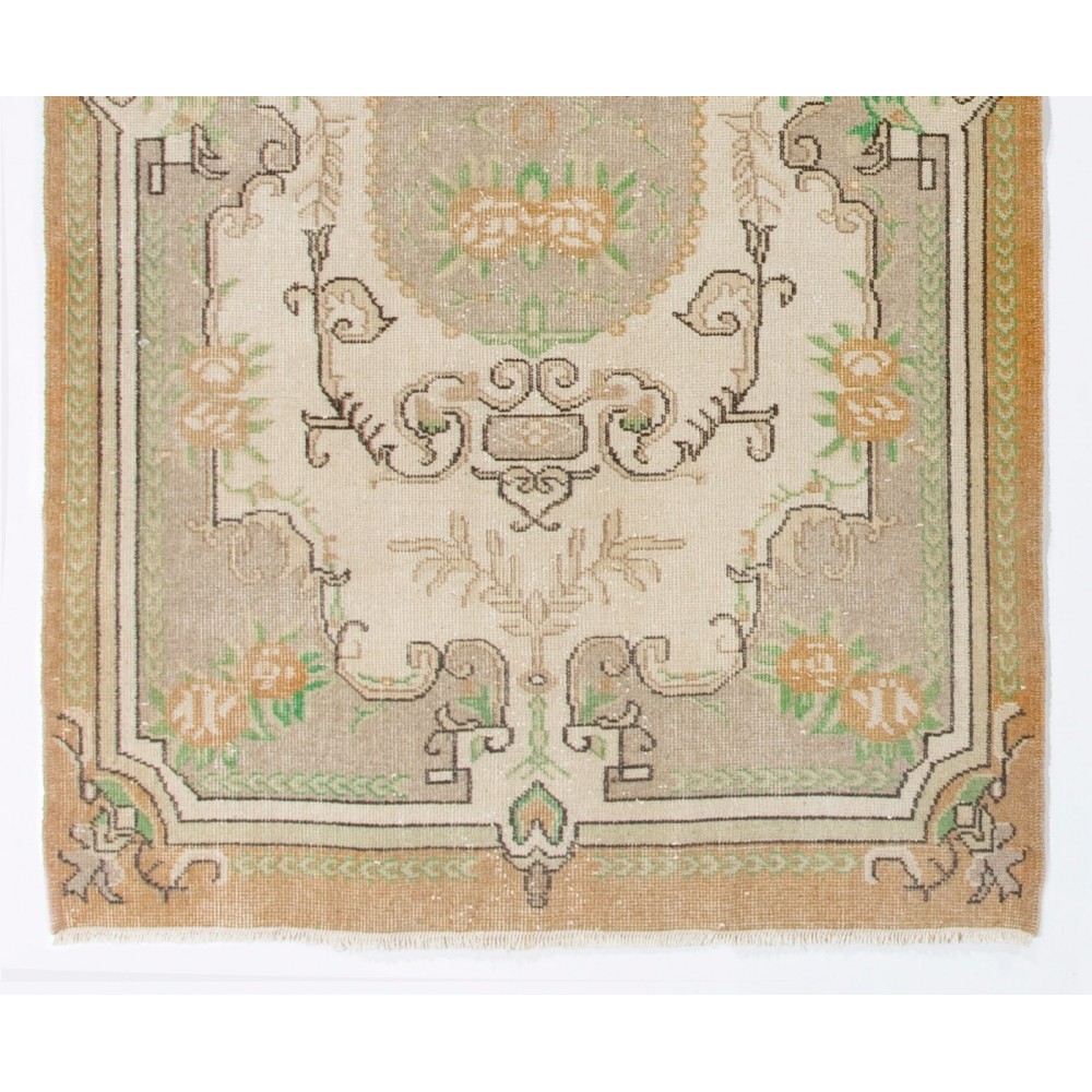 Vintage Handmade Floral Design Rug in French Style