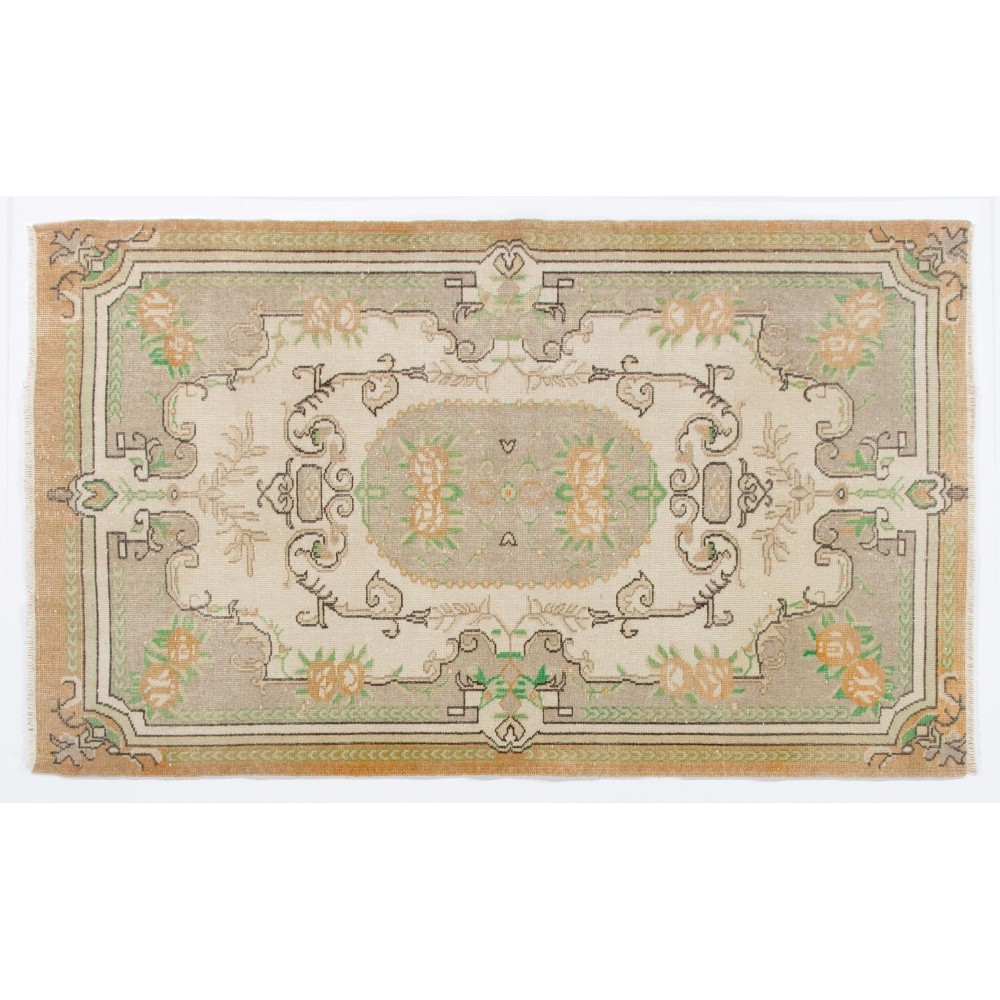 Vintage Handmade Floral Design Rug in French Style