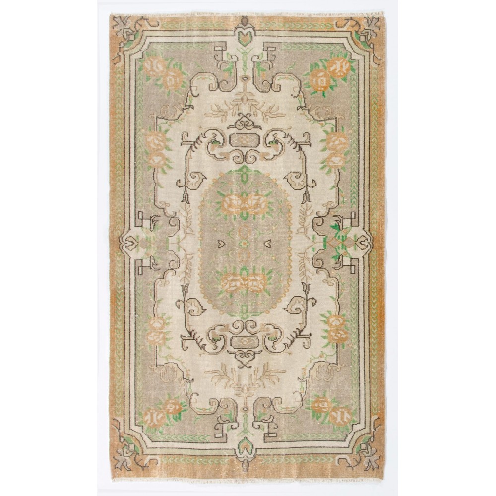 Vintage Handmade Floral Design Rug in French Style