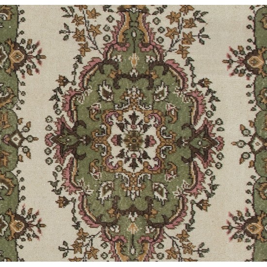 Vintage Anatolian Oushak Rug in Beige, Green, Pink and Orange Colors