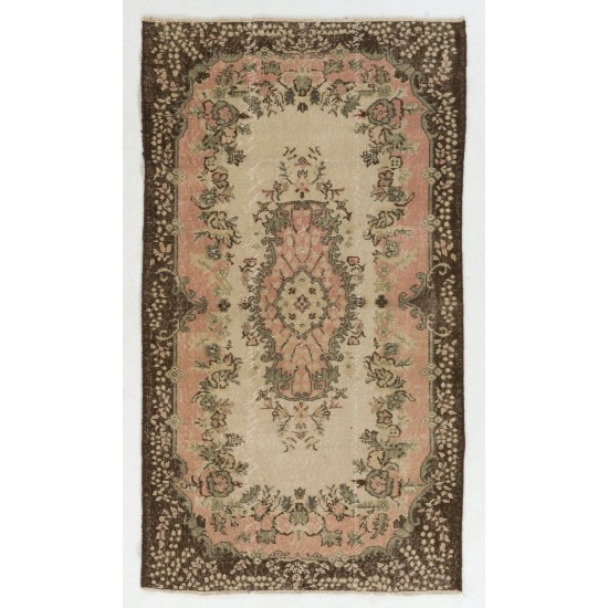 Mid-Century Hand-Knotted Turkish Area Rug. Vintage Oushak Carpet in Soft Colors. Very Good Condition