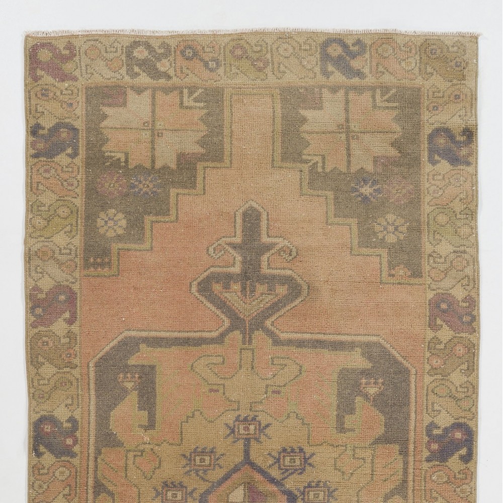 One-of-a-Kind Vintage Handmade Turkish Oushak Rug in Soft Colors, 100% Wool