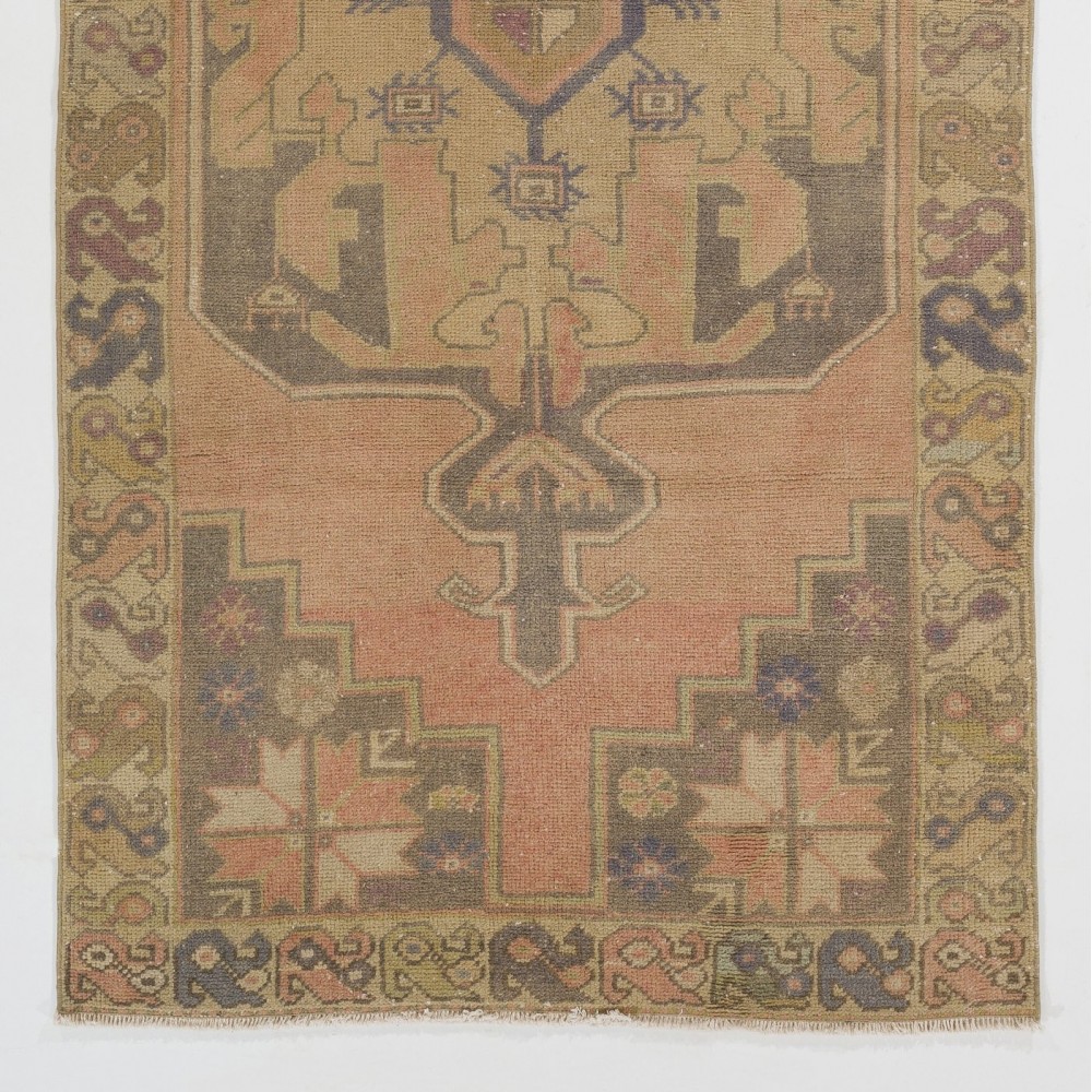 One-of-a-Kind Vintage Handmade Turkish Oushak Rug in Soft Colors, 100% Wool