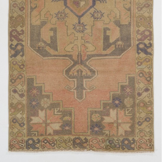 One-of-a-Kind Vintage Turkish Oushak Rug in Soft Colors, 100% Wool