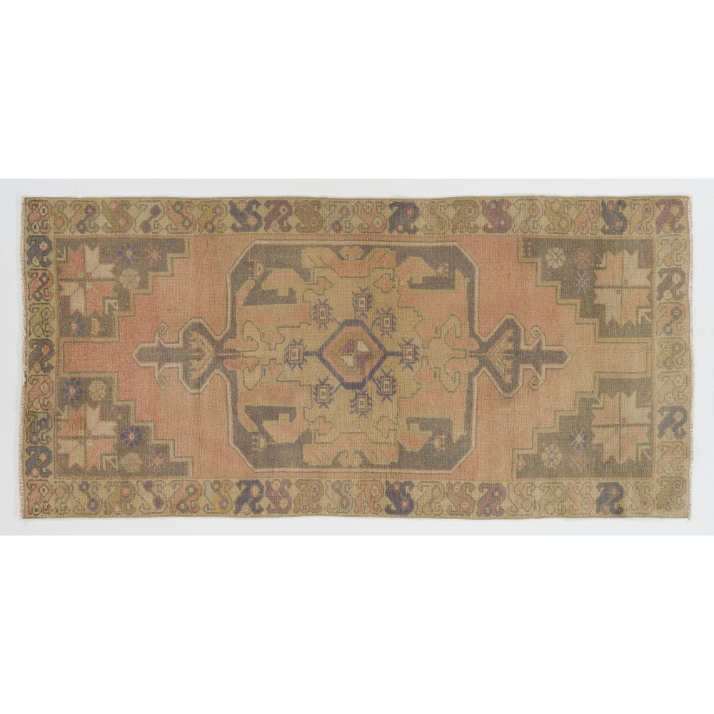 One-of-a-Kind Vintage Handmade Turkish Oushak Rug in Soft Colors, 100% Wool