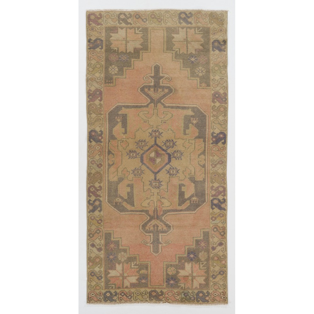 One-of-a-Kind Vintage Handmade Turkish Oushak Rug in Soft Colors, 100% Wool