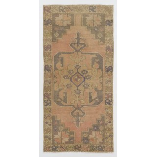 One-of-a-Kind Vintage Handmade Turkish Oushak Rug in Soft Colors, 100% Wool