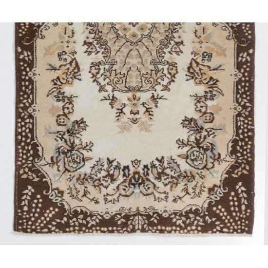 Hand-Knotted Vintage Turkish Area Rug with Medallion Design in Neutral Colors. Woolen Floor Covering Hand-Knotted Vintage Turkish Area Rug with Medallion Design in Neutral Colors. Woolen Floor Covering