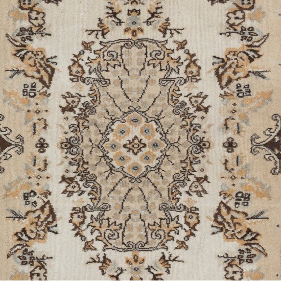 Hand-Knotted Vintage Turkish Area Rug with Medallion Design in Neutral Colors. Woolen Floor Covering Hand-Knotted Vintage Turkish Area Rug with Medallion Design in Neutral Colors. Woolen Floor Covering