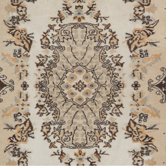 Hand-Knotted Vintage Turkish Area Rug with Medallion Design in Neutral Colors. Woolen Floor Covering