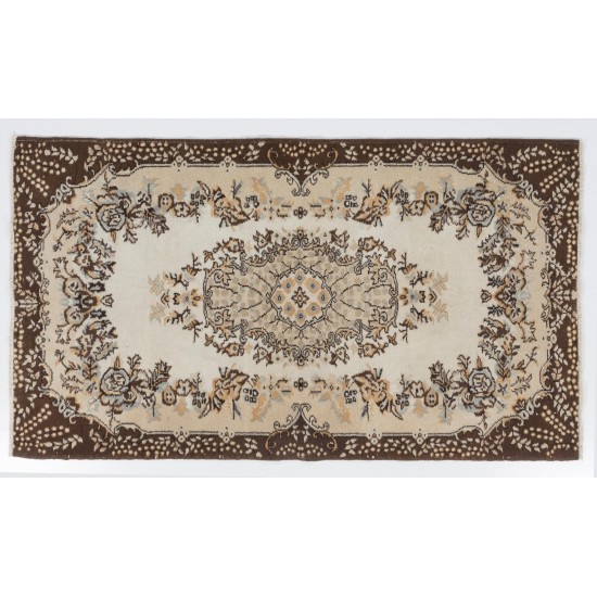 Hand-Knotted Vintage Turkish Area Rug with Medallion Design in Neutral Colors. Woolen Floor Covering Hand-Knotted Vintage Turkish Area Rug with Medallion Design in Neutral Colors. Woolen Floor Covering