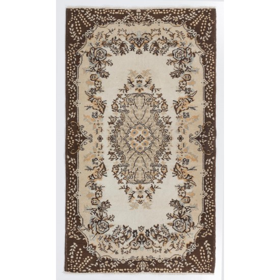 Hand-Knotted Vintage Turkish Area Rug with Medallion Design in Neutral Colors. Woolen Floor Covering Hand-Knotted Vintage Turkish Area Rug with Medallion Design in Neutral Colors. Woolen Floor Covering