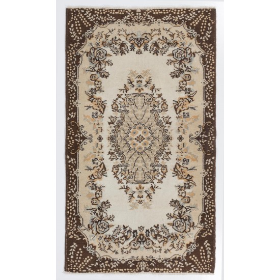 Hand-Knotted Vintage Turkish Area Rug with Medallion Design in Neutral Colors. Woolen Floor Covering