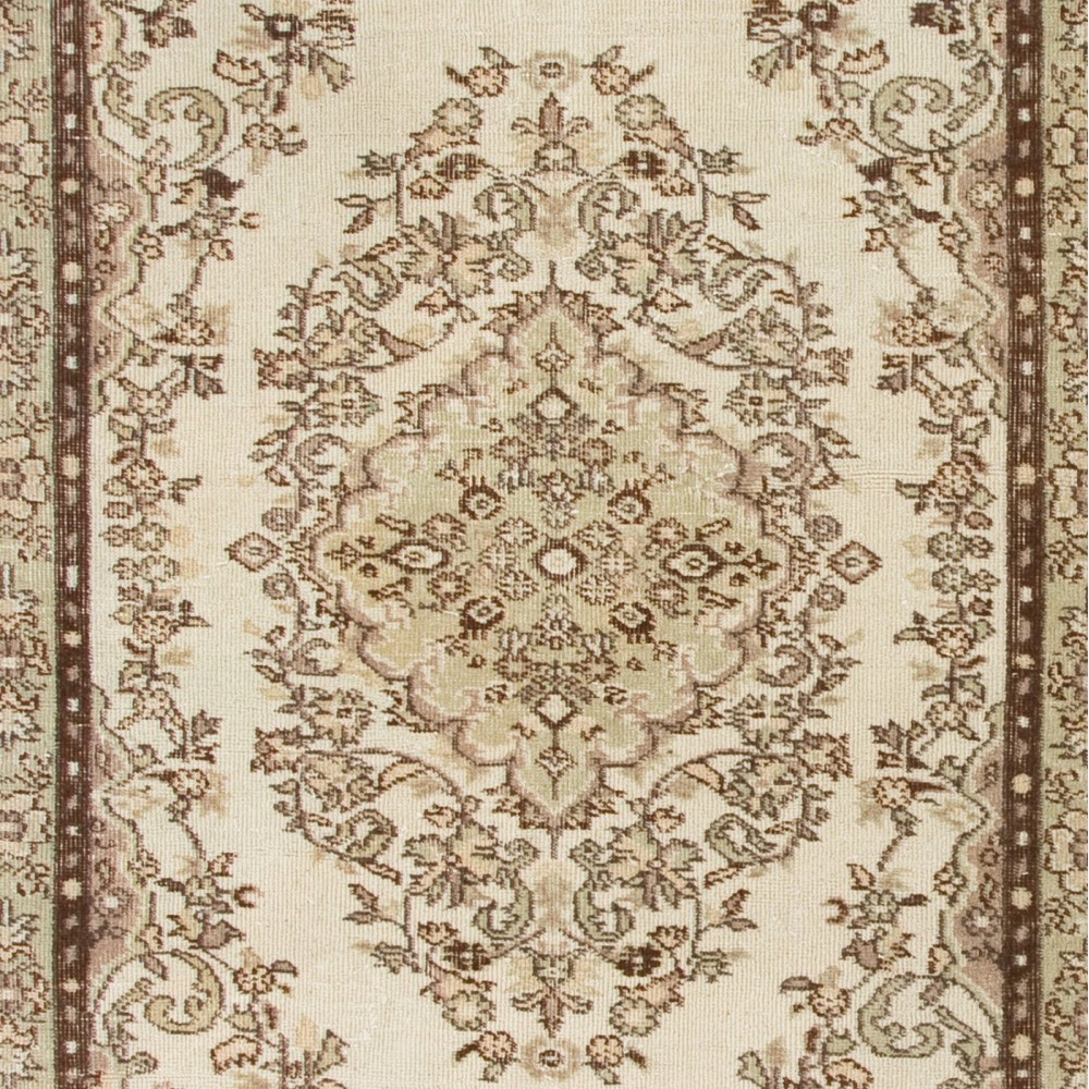 Vintage Handmade Turkish Oushak Rug in Neutral Colors. Woolen Floor Covering
