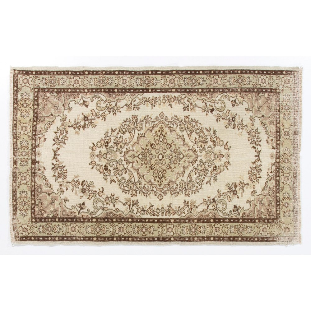 Vintage Handmade Turkish Oushak Rug in Neutral Colors. Woolen Floor Covering