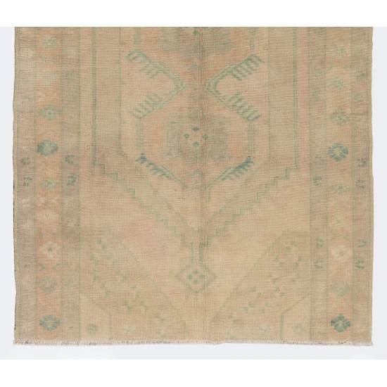 Vintage Geometric Medallion Pattern Anatolian Wool Rug in Neutral Colors