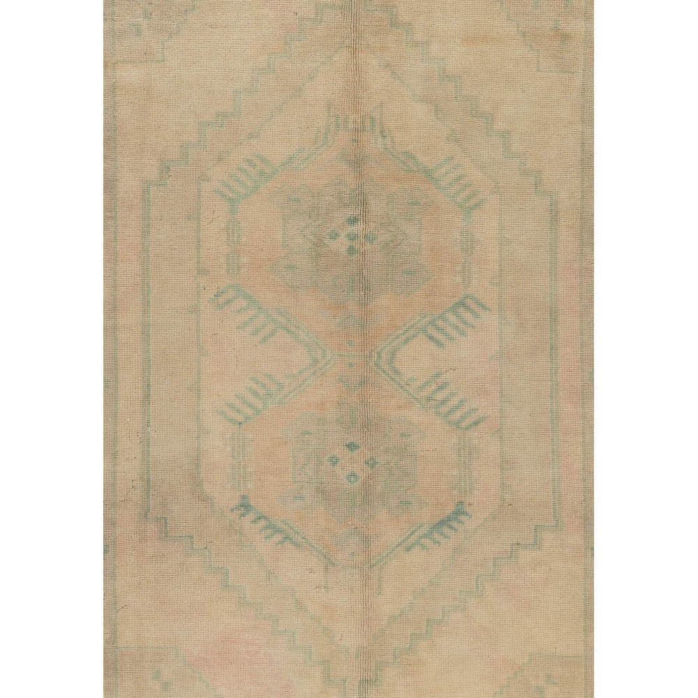 Vintage Geometric Medallion Pattern Anatolian Wool Rug in Neutral Colors