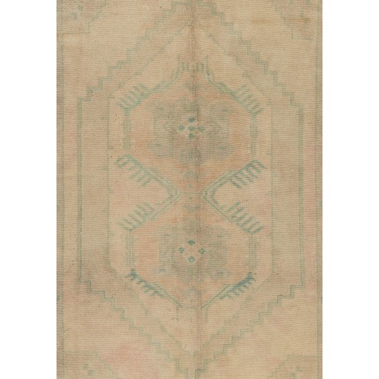 Vintage Geometric Medallion Pattern Anatolian Wool Rug in Neutral Colors