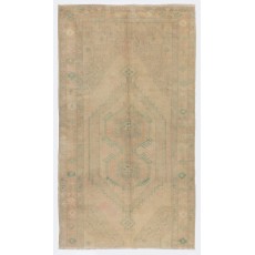 Vintage Geometric Medallion Pattern Anatolian Wool Rug in Neutral Colors