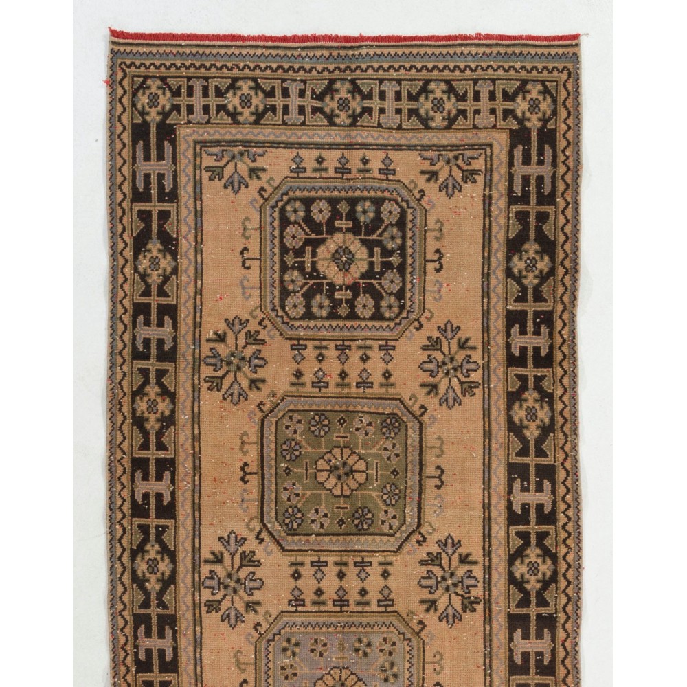 Vintage Turkish Runner Rug. Hand-knotted Carpet for Hallway