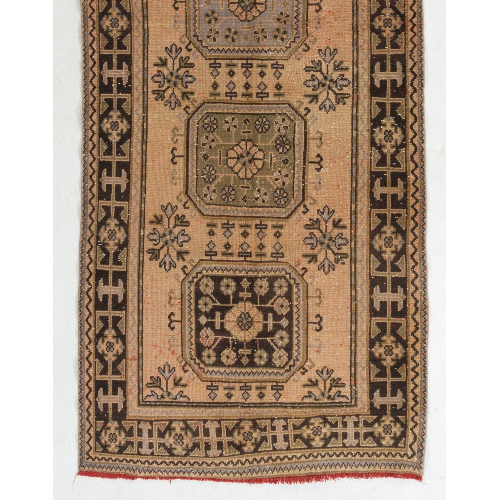 Vintage Turkish Runner Rug. Hand-knotted Carpet for Hallway