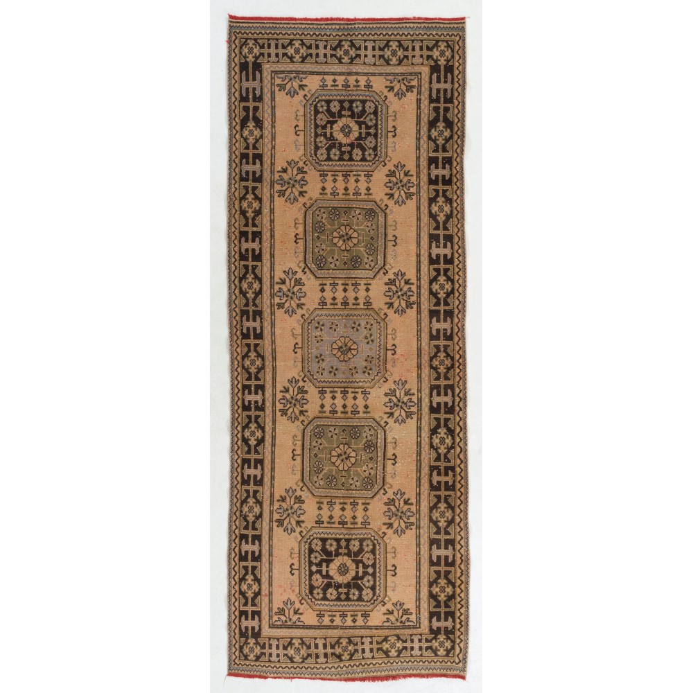 Vintage Turkish Runner Rug. Hand-knotted Carpet for Hallway