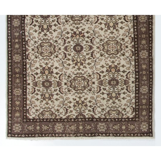 Floral Patterned Vintage Hand-Knotted Anatolian Oushak Rug
