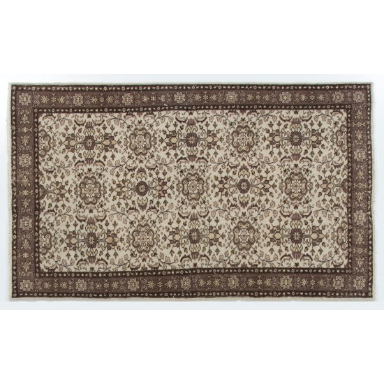 Floral Patterned Vintage Hand-Knotted Anatolian Oushak Rug