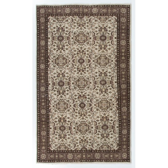 Floral Patterned Vintage Hand-Knotted Anatolian Oushak Rug