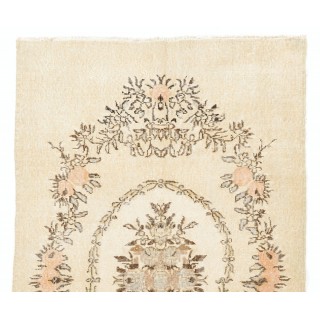 One of a kind Vintage French Aubusson Design Turkish Wool Rug in Ivory, Cream & Soft Salmon with Floral Medallion One of a kind Vintage French Aubusson Design Turkish Wool Rug in Ivory, Cream & Soft Salmon with Floral Medallion