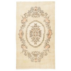 One of a kind Vintage French Aubusson Design Turkish Wool Rug in Ivory, Cream & Soft Salmon with Floral Medallion