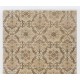 Vintage Floral Design Handmade Central Anatolian Rug in Neutral Colors. Woolen Floor Covering