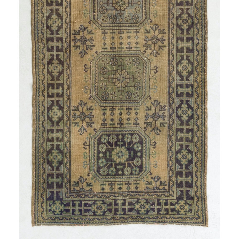 Vintage Anatolian Oushak Runner Rug. Hand-knotted Wool Rug for Hallway