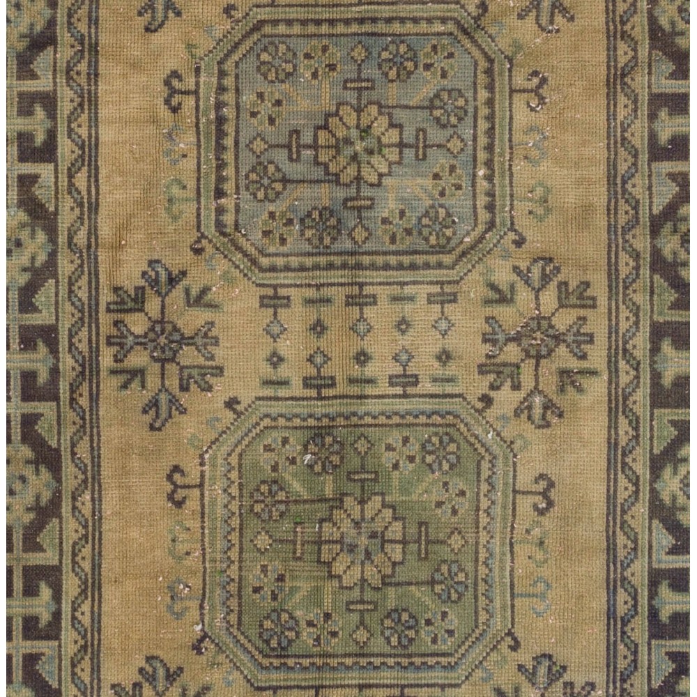 Vintage Anatolian Oushak Runner Rug. Hand-knotted Wool Rug for Hallway