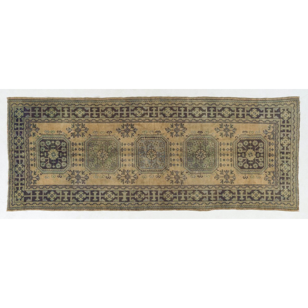 Vintage Anatolian Oushak Runner Rug. Hand-knotted Wool Rug for Hallway